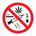 Prohibitive stop drug sign in red crossed out circle